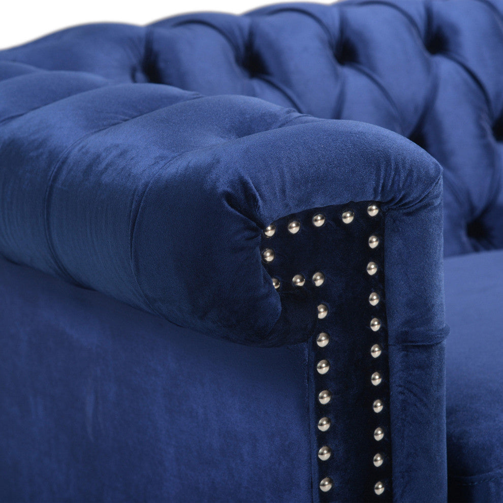 Spencer Tufted Chesterfield Velvet 3-Seater Sofa, Midnight Blue/Dark Brown