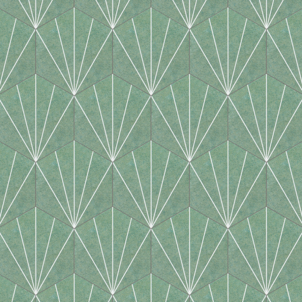 Aster Hex Encaustic Porcelain Floor and Wall Tile, Verde