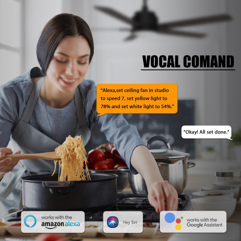 CARRO Indoor Smart Ceiling Fans with Dimmable LED light and Remote, 52inch