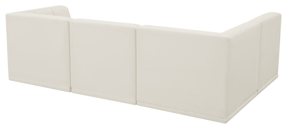 Relax Velvet Upholstered 4-Piece L-Shaped Modular Sectional, Cream