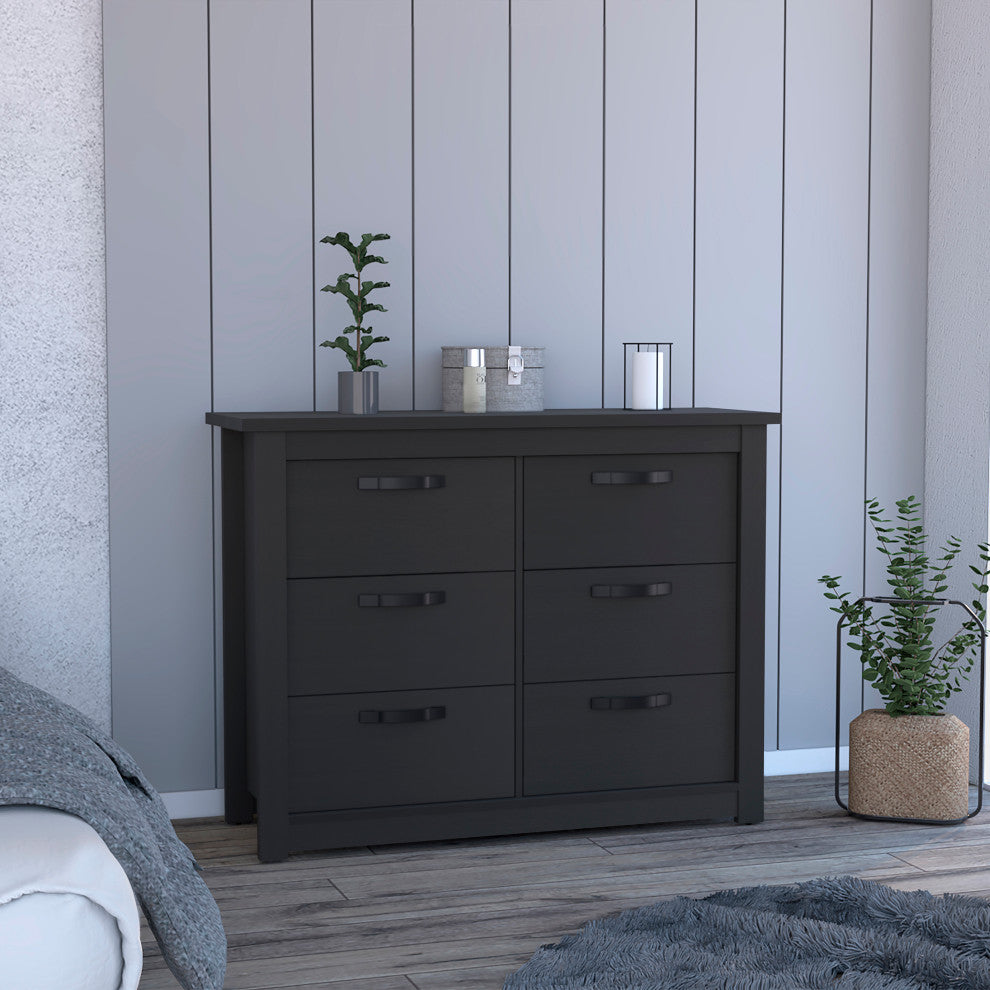 Galena Six Drawer Double Dresser, Black