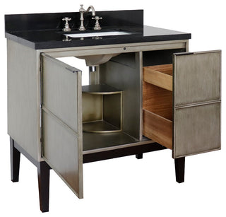 37" Single Vanity, Linen Brown Finish With Black Galaxy Top And Rectangle Sink