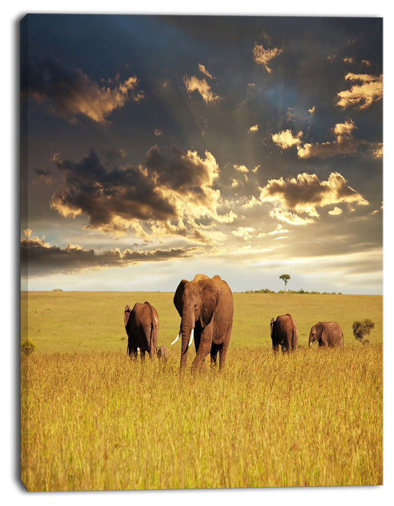 Group of Elephants in Africa, African Canvas Art Print, 30"x40"