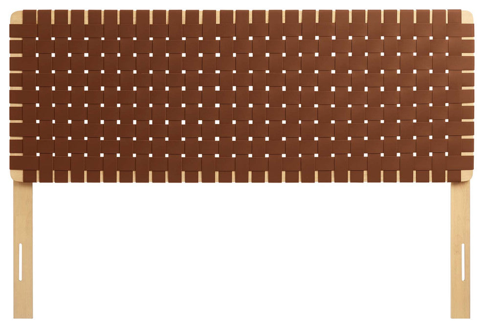 Sparta Weave Vegan Leather Queen Headboard, Natural Brown