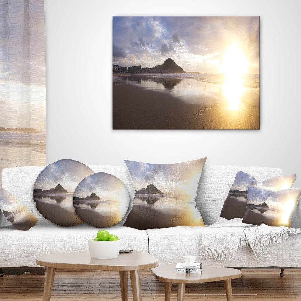 Sunset at Donostia Beach Seascape Throw Pillow, 18"x18"