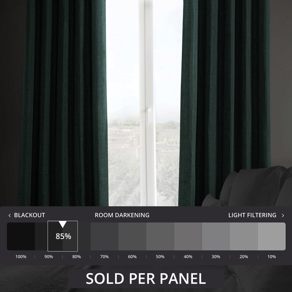 Faux Linen Darkening Curtain Single Panel, Focal Green, 50"x84"