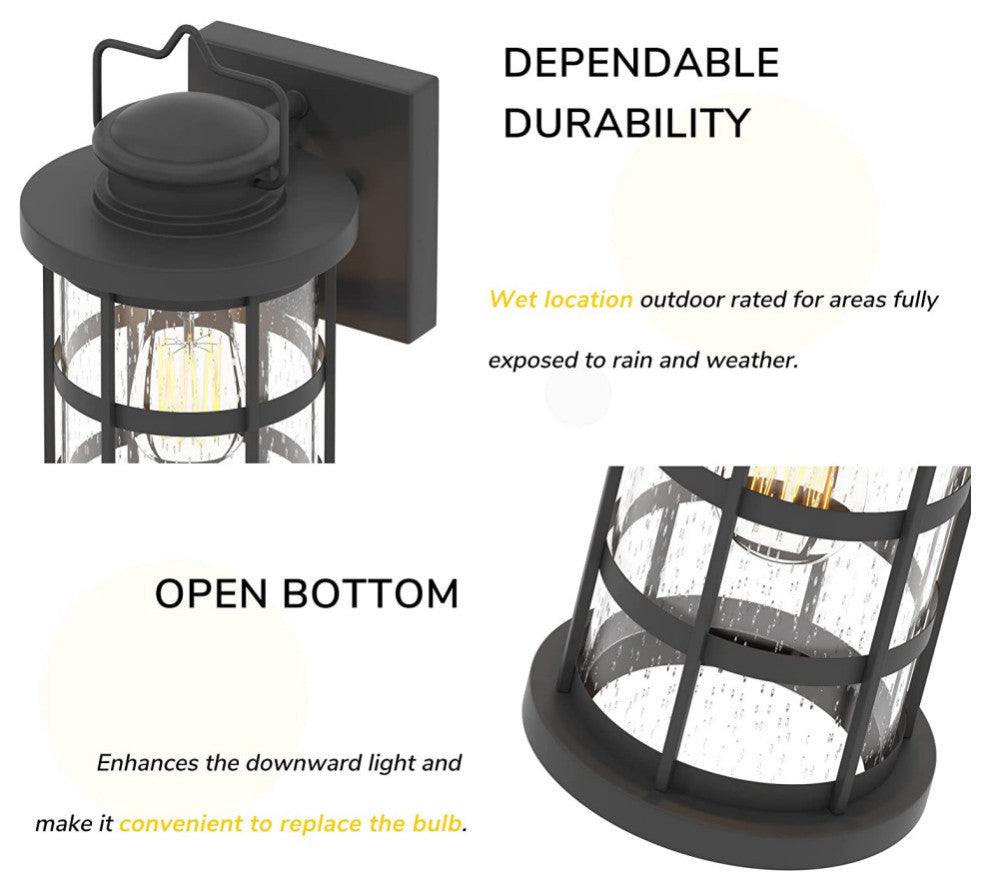 2 pack vintage wall lantern sconce with seeded glass black exterior lighting