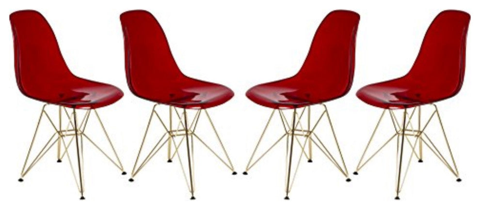 LeisureMod Cresco Molded Eiffel Side Chair With Gold Base, Set of 4