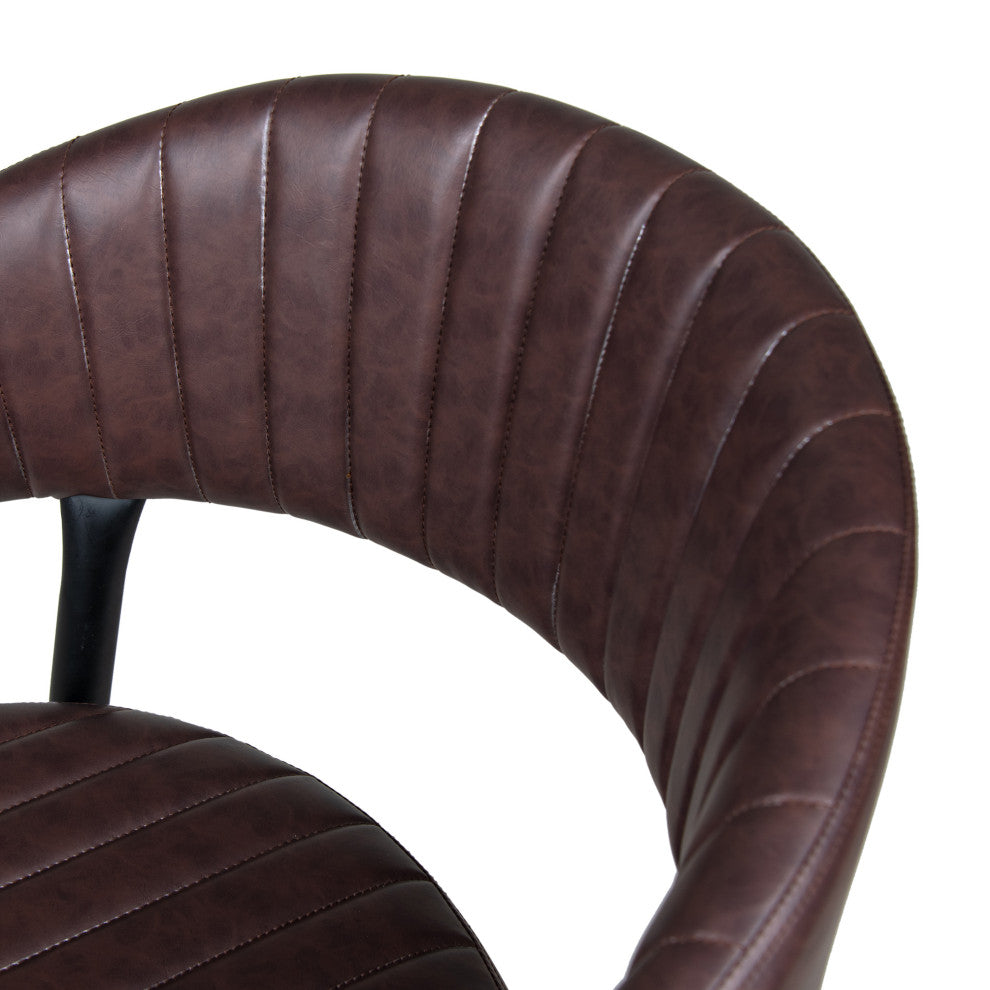 GDF Studio Curved Back Faux Leather Dining Chair, Brown/Black, Set of 2