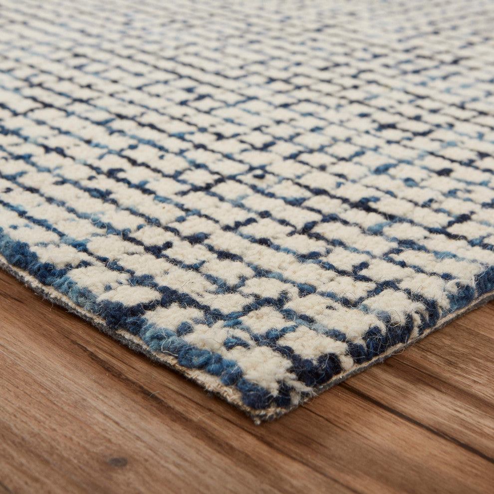 8" x 10" Navy and Ivory Grids Area Rug