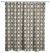 Folk Floral Pattern in Blue and Brown Shower Curtain