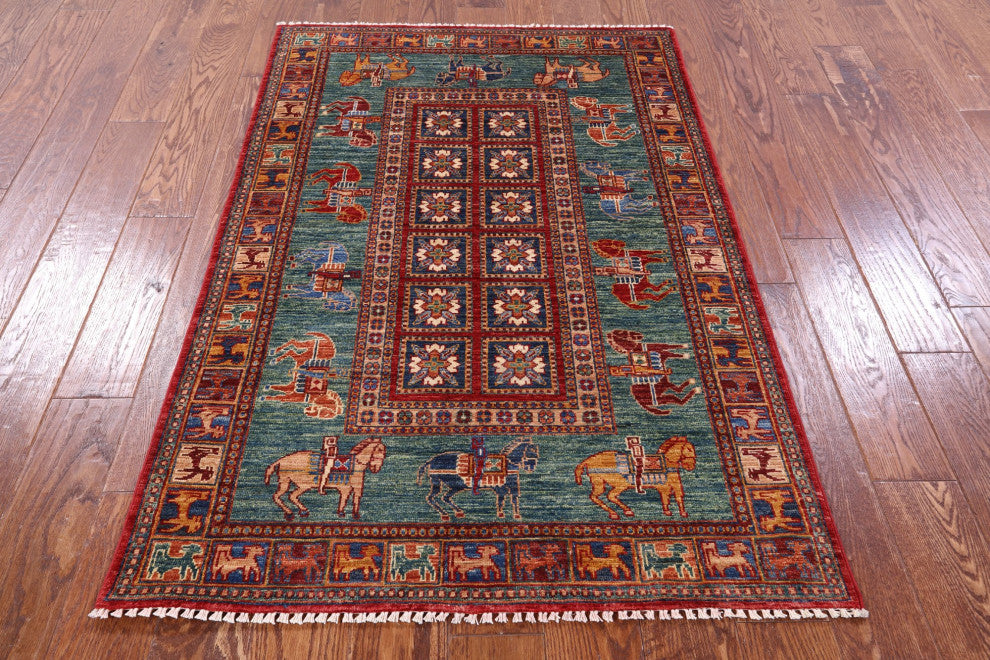 3' 4" X 5' 0" Antiqued Pazyryk Historical Design Handmade Rug Q10942