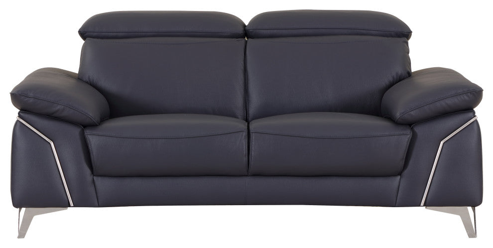 Lazio Contemporary Genuine Italian Leather Loveseat Navy