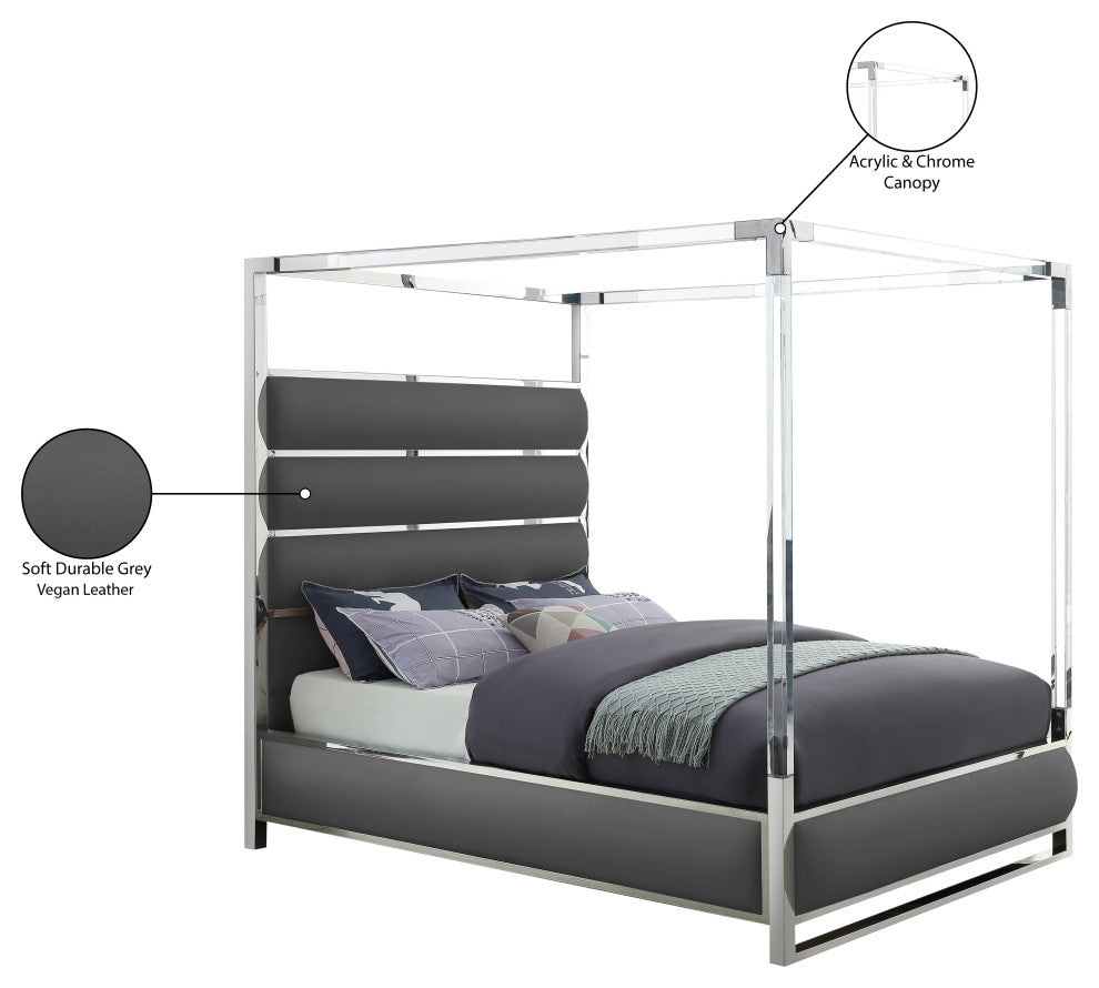 Encore Faux Leather Bed, Gray, Queen