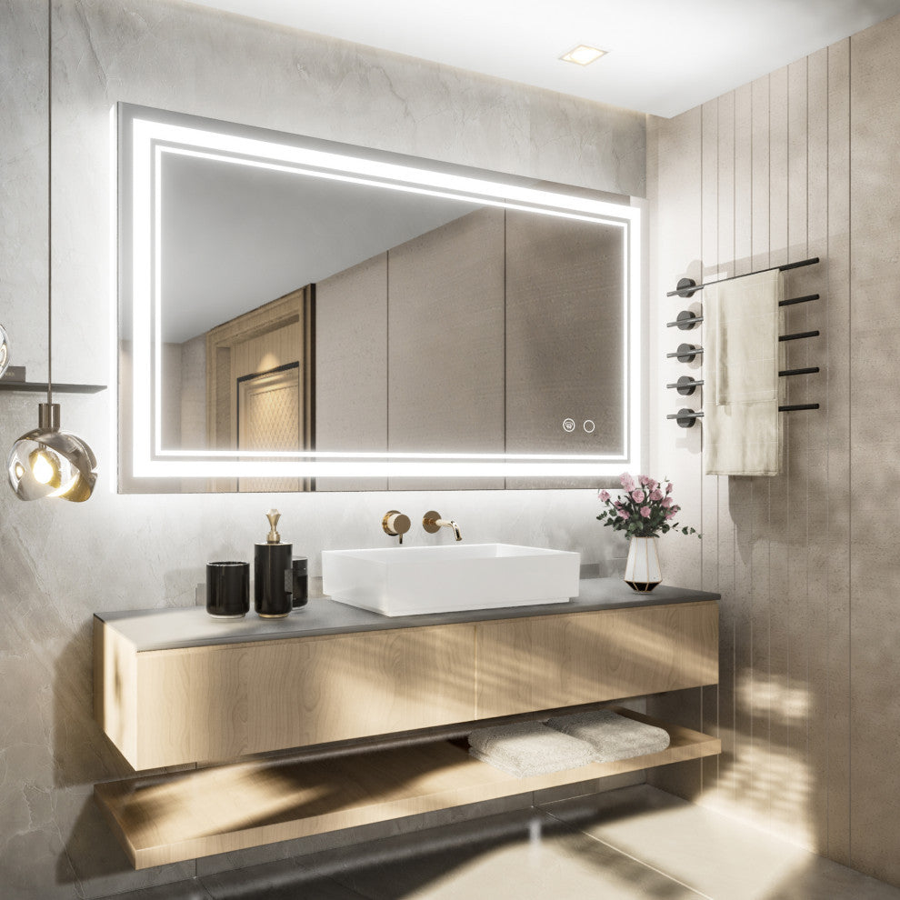 3-Colors LED Bathroom Mirror, Anti-Fog Memory Dimmable, Sliver, 40"x24"