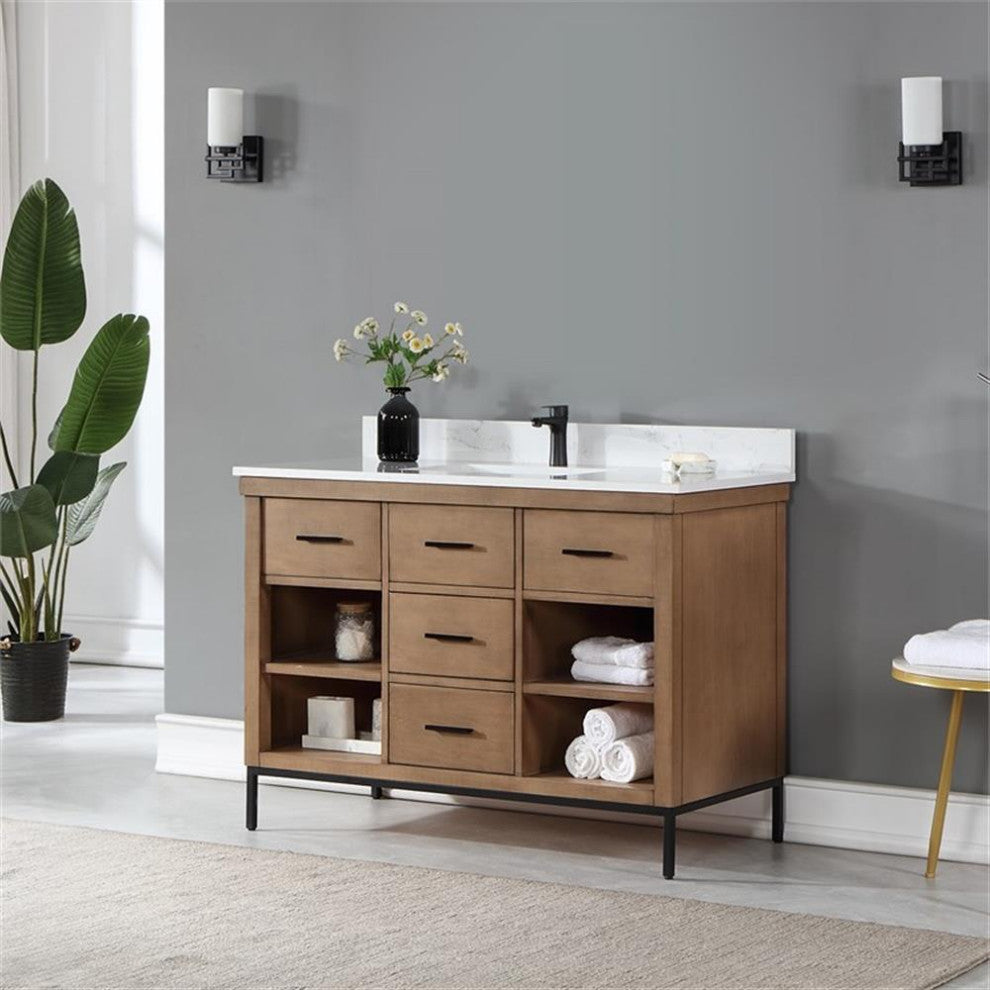 Kesia 48" Single Bathroom Vanity Set in Brown Pine without Mirror