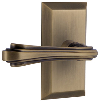 Studio Plate With Fleur Lever, Antique Brass, Privacy, Right-Handed