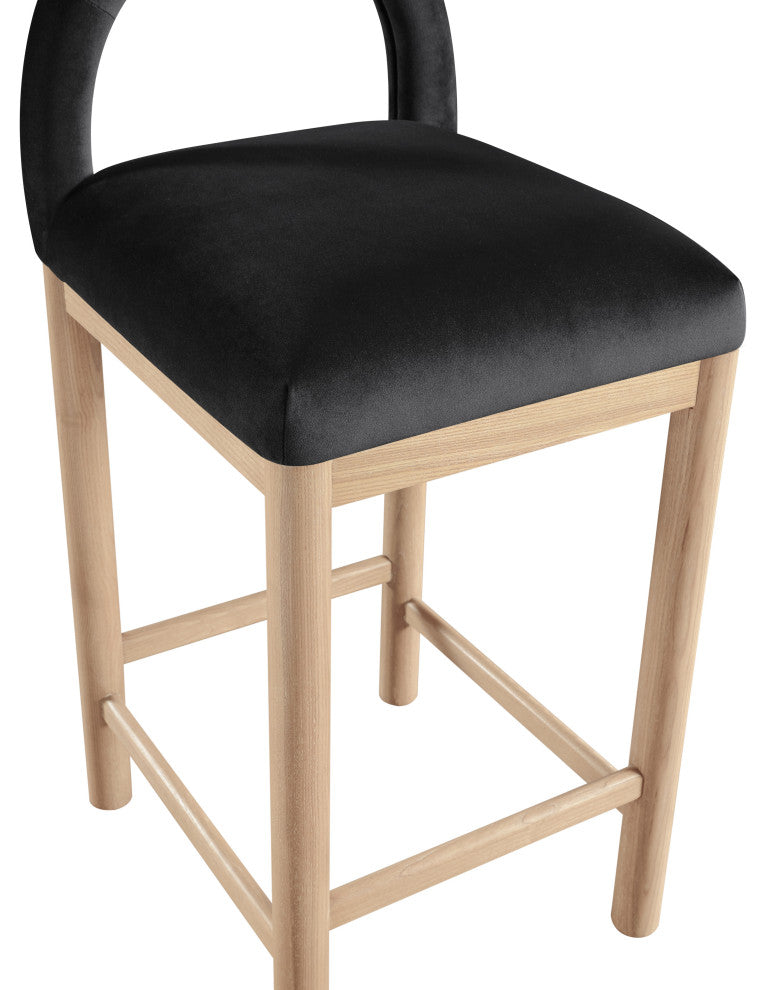 Conrad Upholstered Bar and Counter Stool, Black, Velvet, Natural