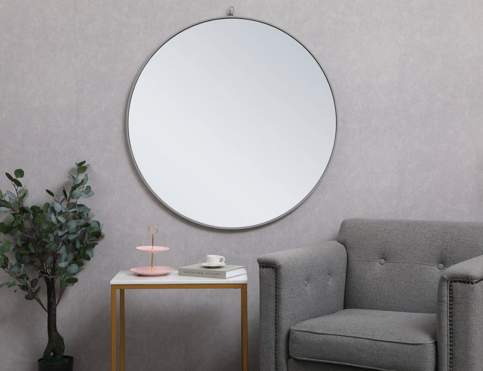 Elegant Decor MR4064GR Metal Frame Round Mirror, Decorative Hook, 42"