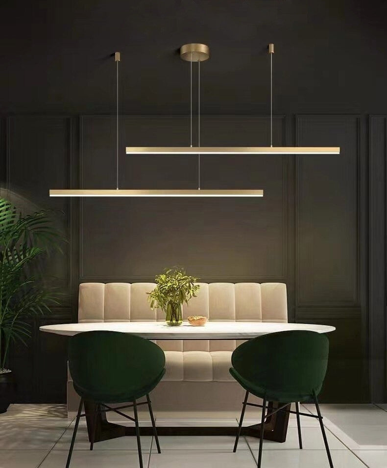 Zeccone | Minimalist Gold Long Line Chandelier for Dining Room, 2 Lines L