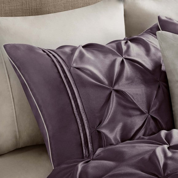 Madison Park Polyoni-Pieced 7-Piece Set With Pleats, Purple