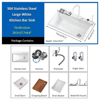 Bronstarz 29.5 INCH Full White Two Waterfalls Sink Set