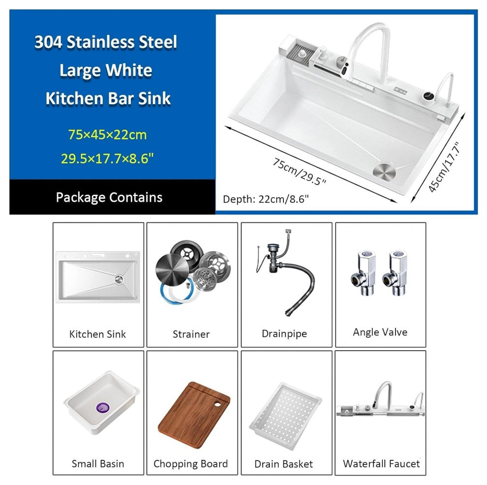 Bronstarz 29.5 INCH Full White Two Waterfalls Sink Set