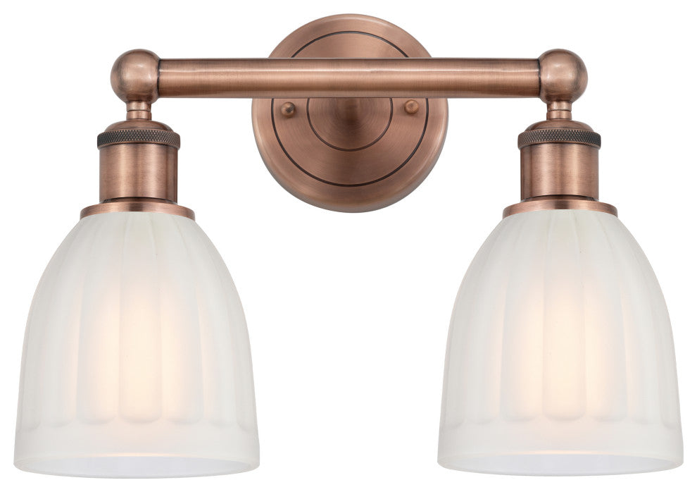 Brookfield 2-Light 15" Bath Vanity Light, Antique Copper Finish, White Shade