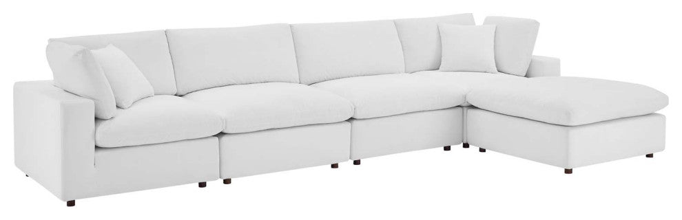 Commix Down Filled Overstuffed Performance Velvet 5-Piece Sectional Sofa White