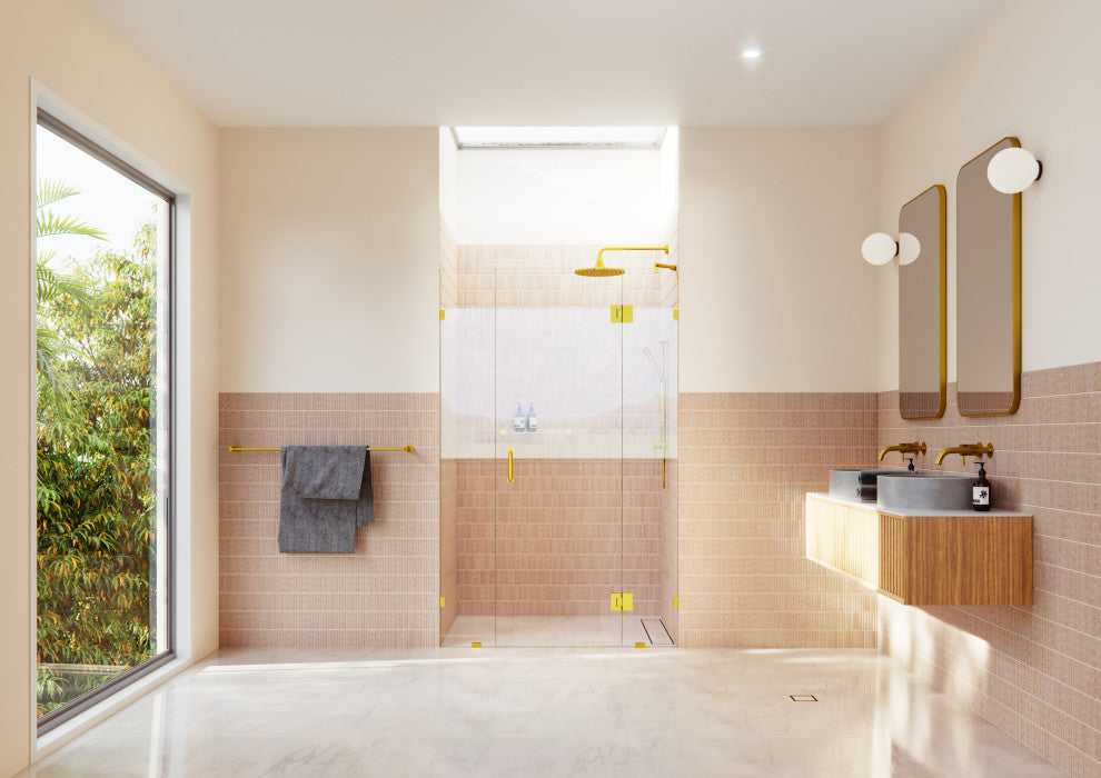 48"Wx78"H Frameless 3 Panel Inline Shower Door, Satin Brass