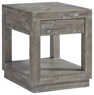 Modus Herringbone Solid Wood One Drawer End Table in Rustic Latte