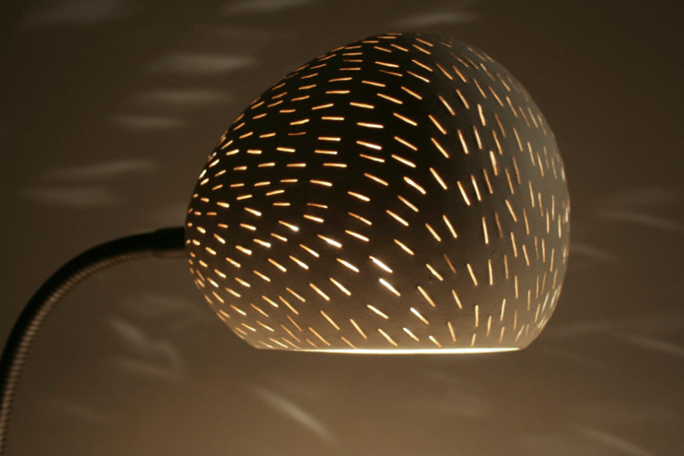 Porcupine Desk Lamp, White, Line Pattern