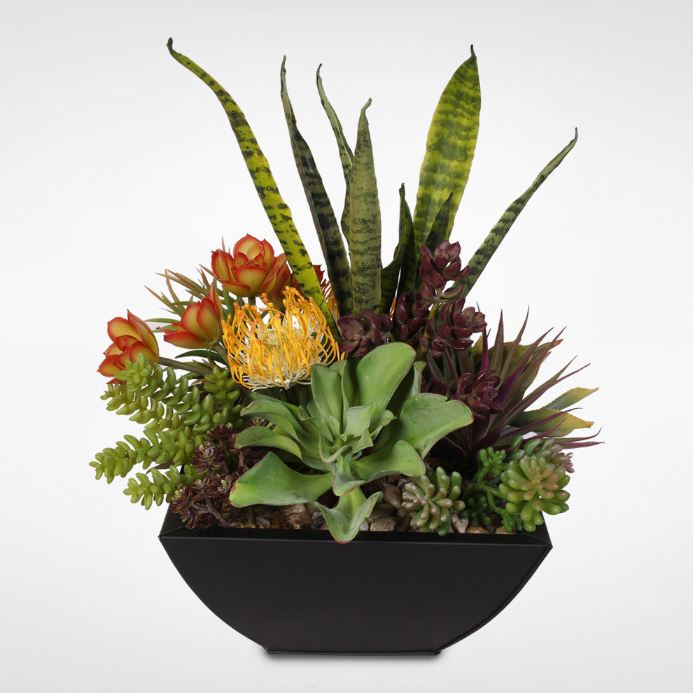 Decorative Succulent Centerpiece in Metal Container