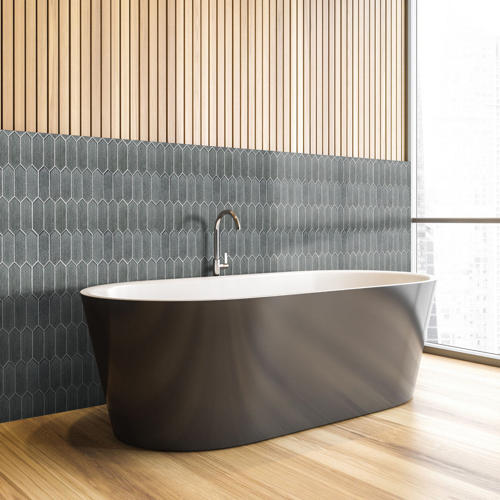 Windey 10.9"x11.3" Hexagon Laminated Glass Mosaic Wall Tile, Black, Box of 11