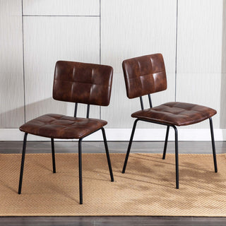 Tufted Tubular Frame Side Chairs Set of 2, Dark Brown