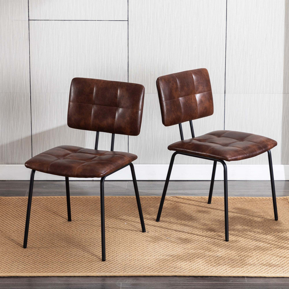 Tufted Tubular Frame Side Chairs Set of 2, Dark Brown