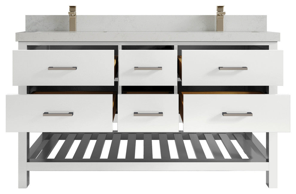 Parker 60 Double Sink Bathroom Vanity in White 2" Carrara Quartz