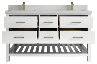 Parker 60 Double Sink Bathroom Vanity in White 2" Carrara Quartz