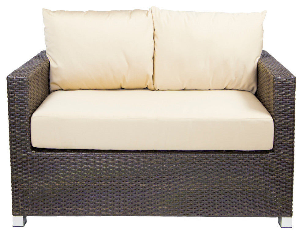 Venice Outdoor Loveseat With Sunbrella Cushions, Espresso Brown, Canvas Spa