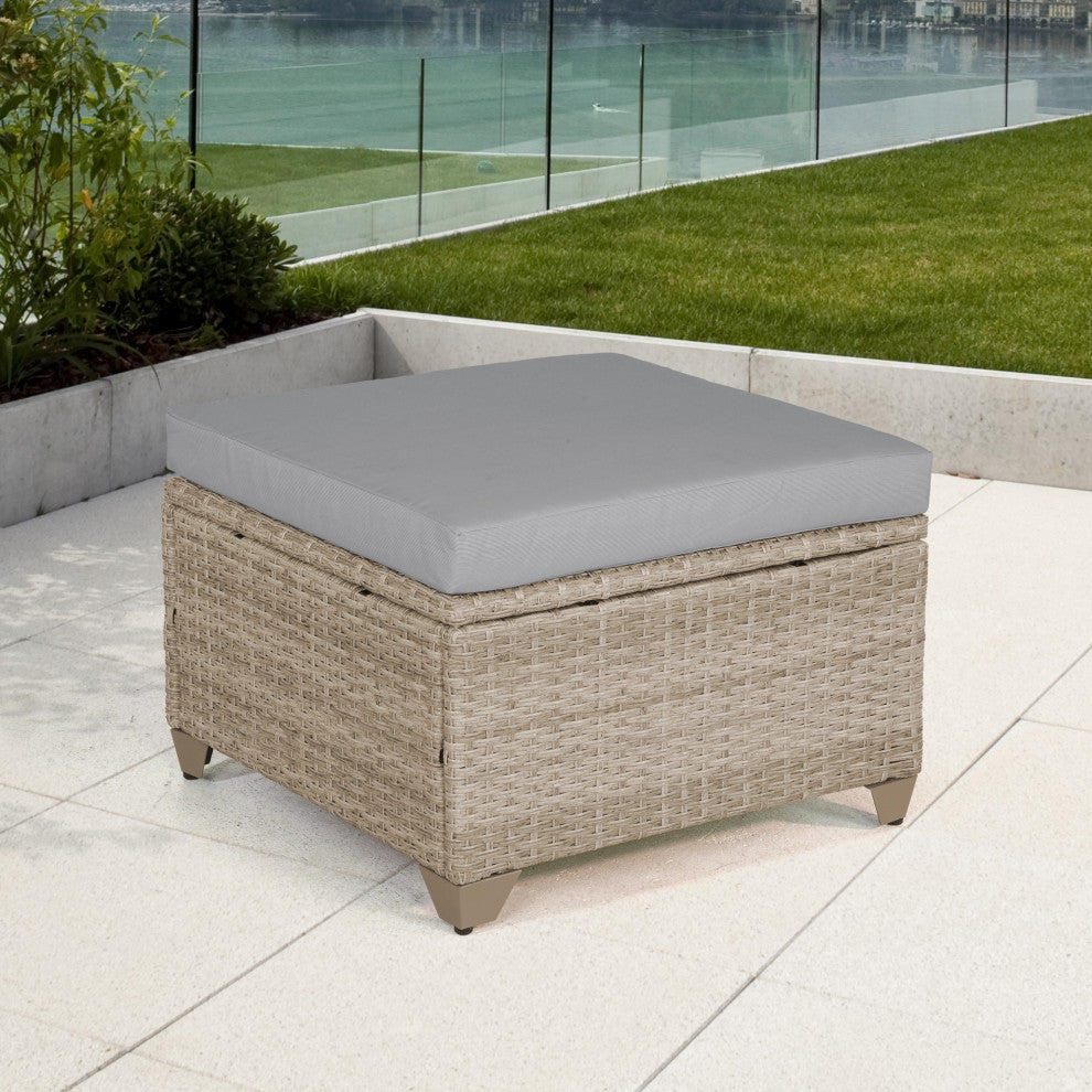 Maui Outdoor Ottoman, Natural Aged Wicker, Stone