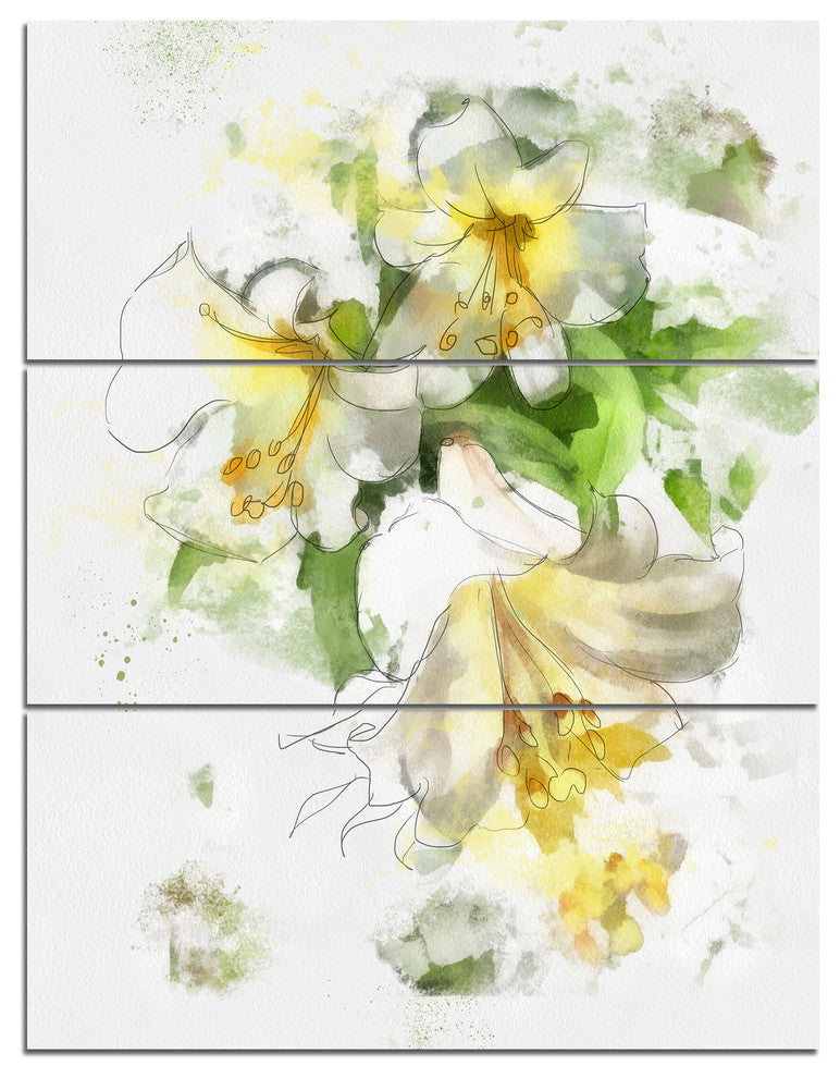 Bunch of Small Flowers Watercolor, Floral Canvas Artwork, 28x36, 3 Panels