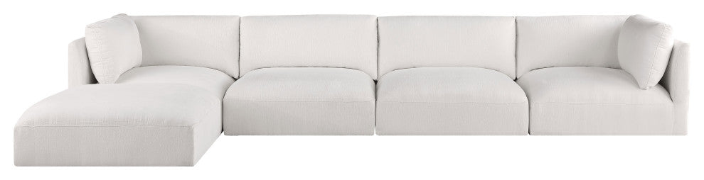 Ease Fabric Upholstered L-Shaped Modular Sectional, Cream, 4 Piece: 2 Corner, 2 Armless, 1 Ottoman