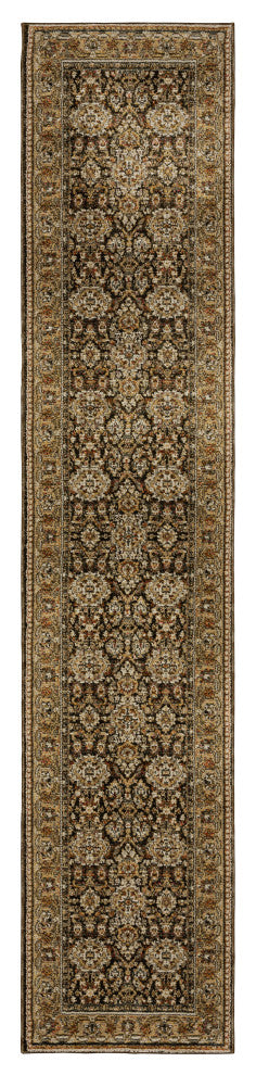 Adeline Bordered Traditional Brown/ Gold Area Rug Runner 2'6" x 12'