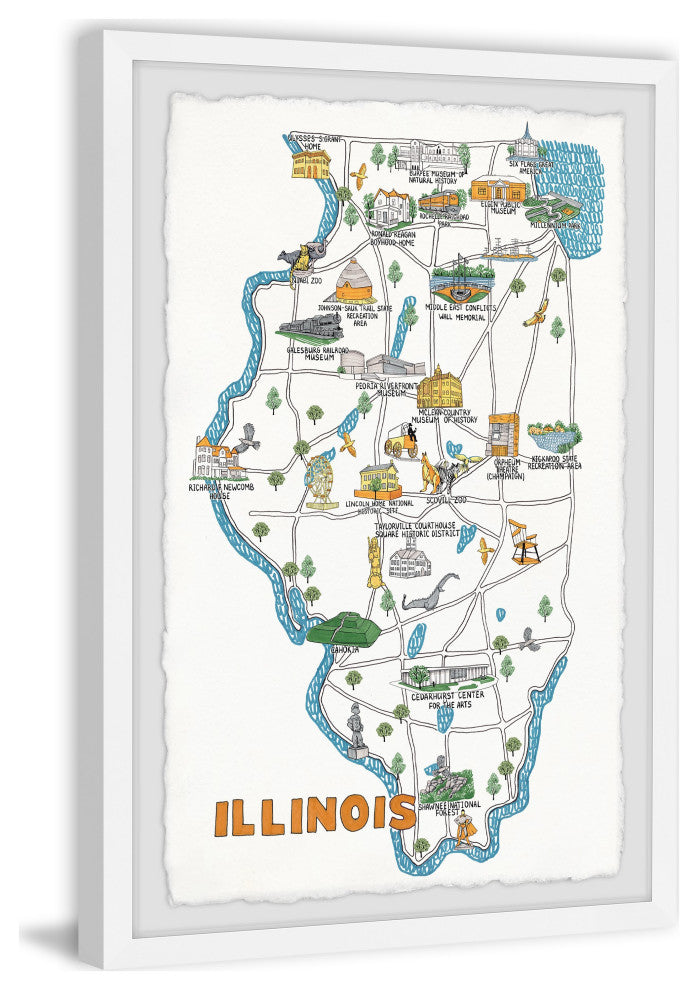 "Illinois Sites Map" Framed Painting Print, 12x18