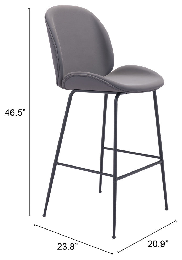 Bar Stool Chair Barstool, Steel Metal, Fabric, Gray, Black, Cafe Bistro
