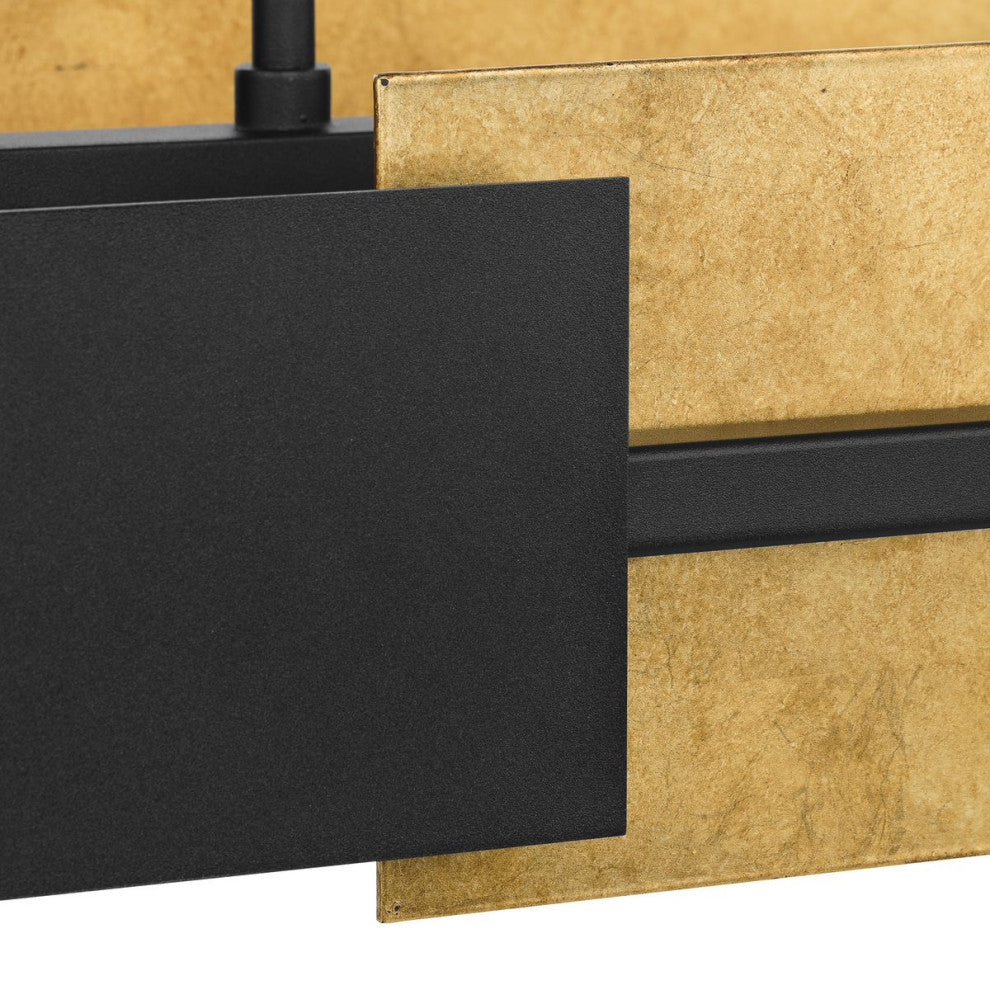 Lowery 4-Light Textured Black Linear Chandelier With Distressed Gold Leaf Accent