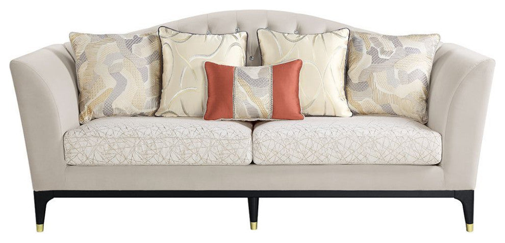 ACME Tayden Sofa With 5 Pillows, Beige Velvet