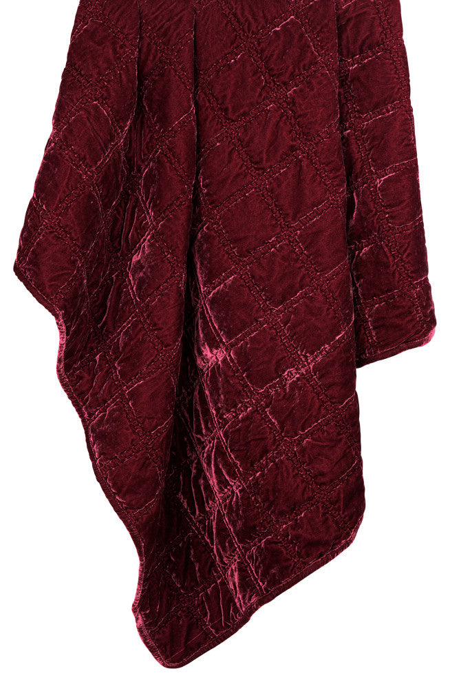 Stella Faux Silk Velvet Double Box Stitch Throw, 50"x60", 1PC, Garnet Red