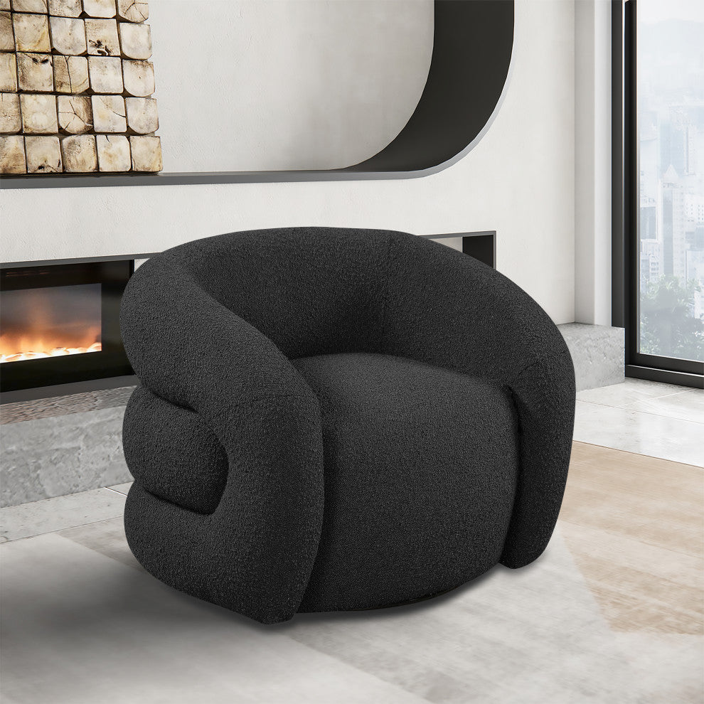 Roxbury Boucle Fabric Upholstered Swivel Accent Chair, Black