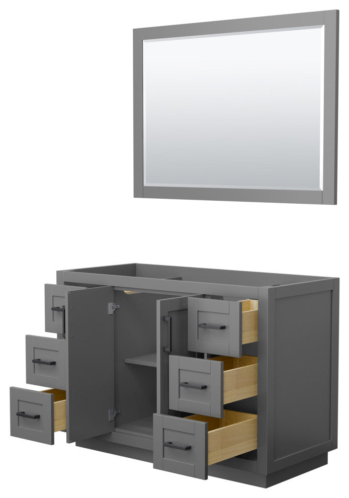 48" Single Bathroom Vanity, Dark Gray, No Countertop, Black Trim, 46" Mirror